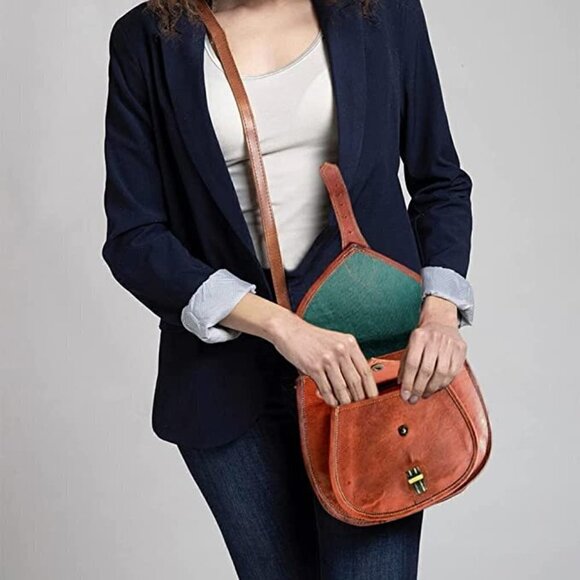 NEW Leather Brown Vintage Satchel Handbag Purse Top Handle Tote Travel Nwt - Picture 2 of 7